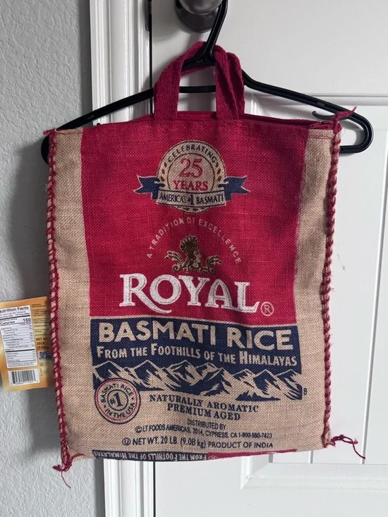 (no rice) Royal Basmati Rice Burlap Tote Bag Reusable Eco Market Bag Rustic Boho