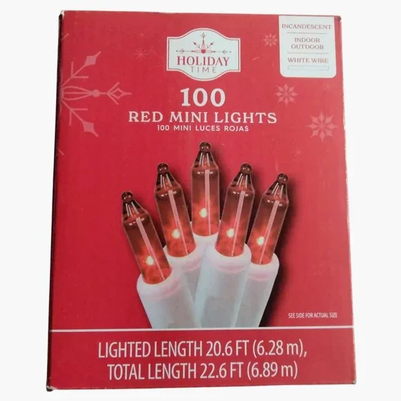 Holiday Time 100 Count Red Mini Lights Indoor Outdoor Incandescent White Wire