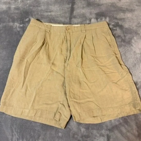 Folio Saks Fifth Avenue Mens 38 100% Silk Double Pleated Classic Shorts Khaki