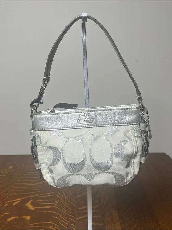 Coach Zoe Silver and Cream Signature C Hobo Mini Bag