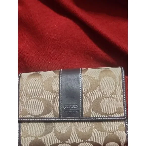 Coach Signature Canvas Wallet in Tan and Dark Brown