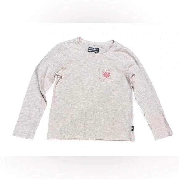 Eddie Bauer Kids M Cream Long Sleeve Shirt Embroidered Pocket Outdoor