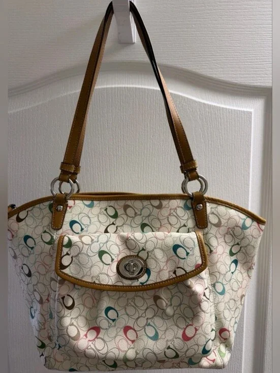 Coach Vintage Chelsea Signature Leah Heritage Stripe Hand Bag‎