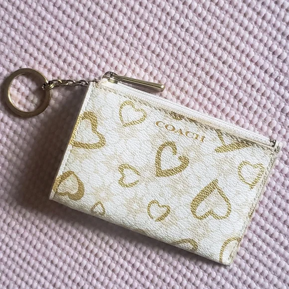Coach Mini Skinny ID Case in Signature Canvas with Heart Print