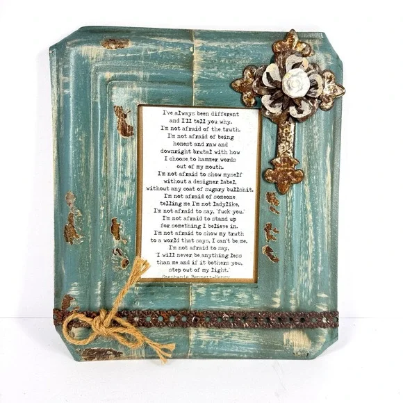 Kathleen Wedemeyer Handmade 4x6 Picture Frame‎ Distressed Teal Cross Farm