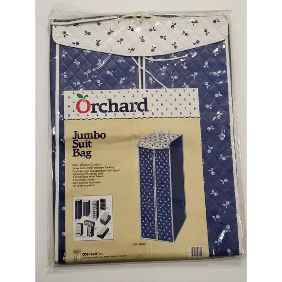 Vintage Jumbo Hanging Suit Garment Dress Clothes Bag Organizer Blue White Print