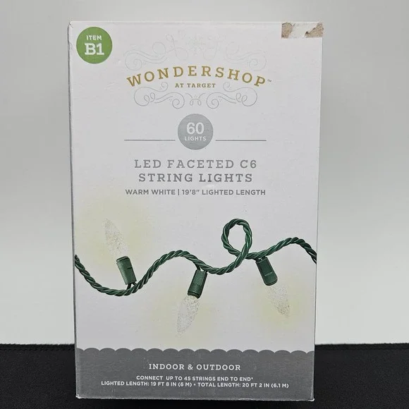 Wondershop LED Faceted C6 String Lights 60ct Warm White Green Wire IndoorOutdoor