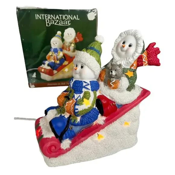 Snowman Sledding Night Light Winter Holiday Lamp International Bazaar Christmas