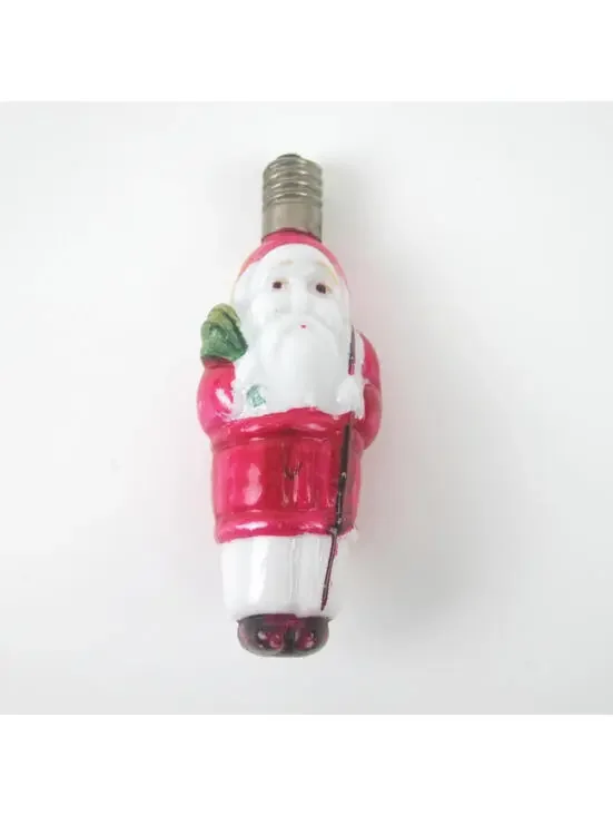 Vintage Santa Claus Christmas Milk Glass Light Bulb C6 Figural w/ Toy Sack Japan