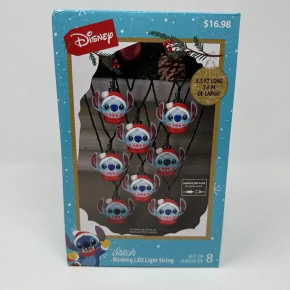 Disney Christmas Santa Stitch Blinking Holiday LED String Lights Set Of 8