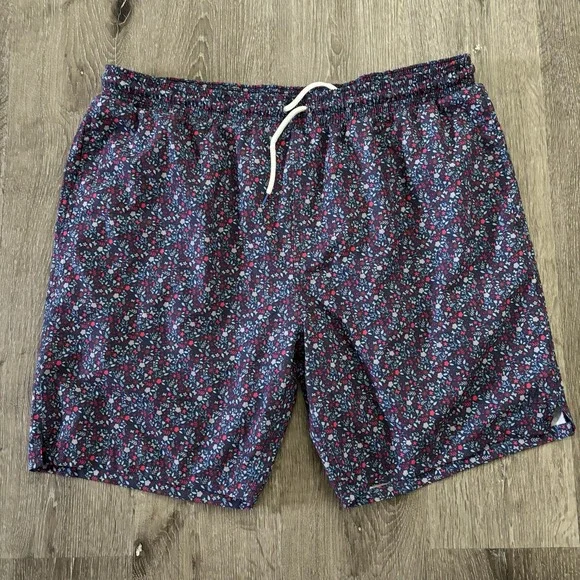 Mugsy Shorts Men's XXL Blue Red Floral Swim Trunks‎ Hybrid Athletic Lined Logo