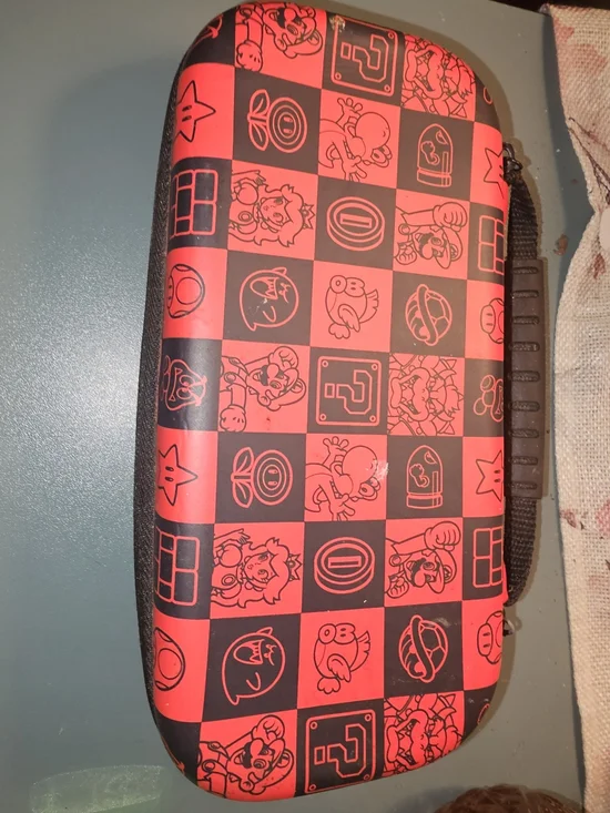 Nintendo Mario Switch Lite Red and Black Checkerboard Game Travel Case