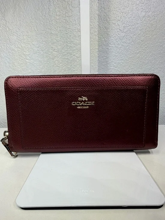 NWOT COACH METALLIC WINE LONG ACCORDION WALLET