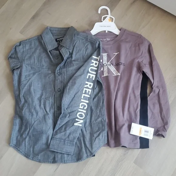 Boys True Religion Button up size small and Calvin Klein 2 piece boys set size 7