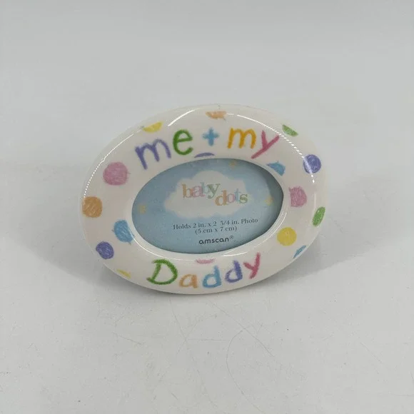 Amscan Me + My Daddy Baby Dots Ceramic Oval Picture Frame Polka Dot 2x2.75