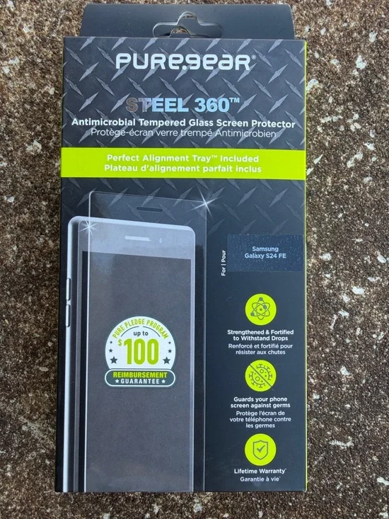 PureGear Steel 360 Antimicrobial Tempered Glass Screen Protector - Black