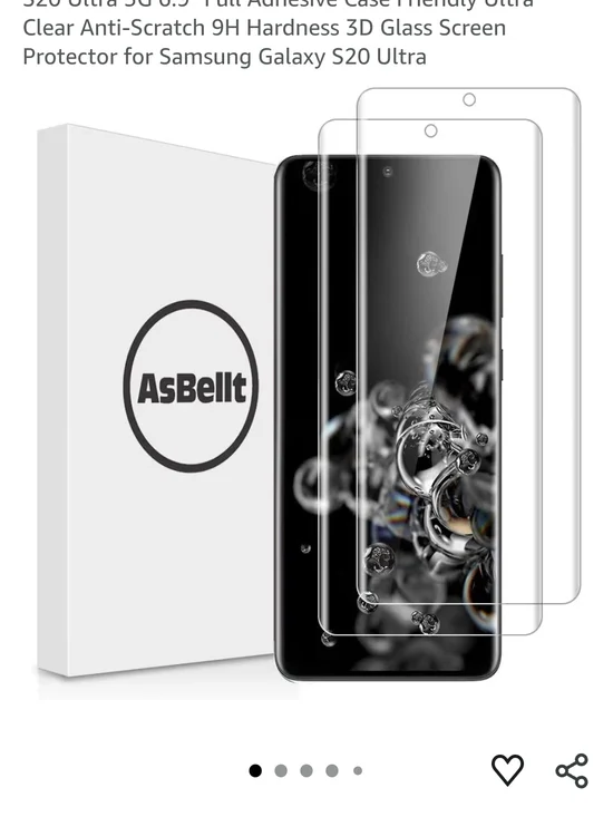AsBelt Clear 3D Glass Screen Protector for Samsung S20 Ultra
