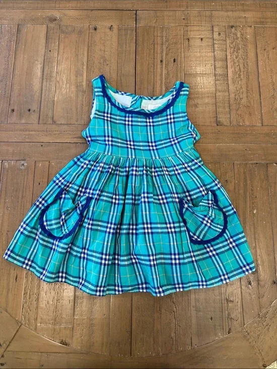 SweetHoney Aqua and navy plaid sleeveless tunic girls 8