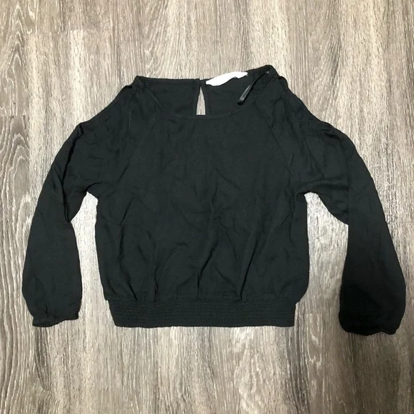H&M Kids Black Long-Sleeve Blouse with Smocked Hem, US 8-9Y