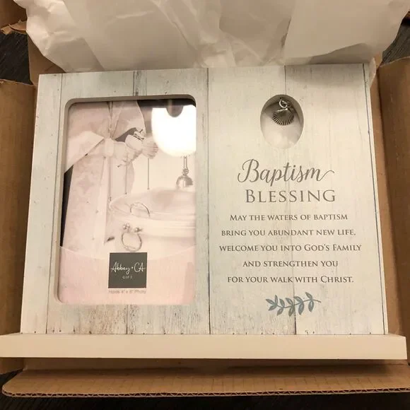 ABBEY + CA Baptism Blessings 4 x 6 Photo Picture Frame with Saying and Charm
