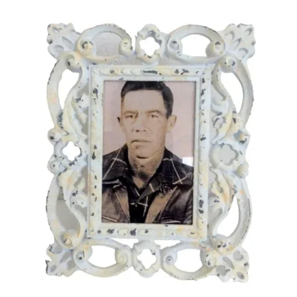 Beautiful Heavy Metal Photo Frame Whitewashed NWOT