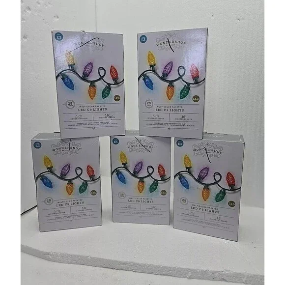 1 Lot of 5 Boxes Wondershop Item E3 25 Lights Per Box Multicolor Faceted LED C9