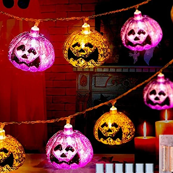 🎃*NWT* Purple & Orange‎ 9ft Jack-O-Lantern String Lights