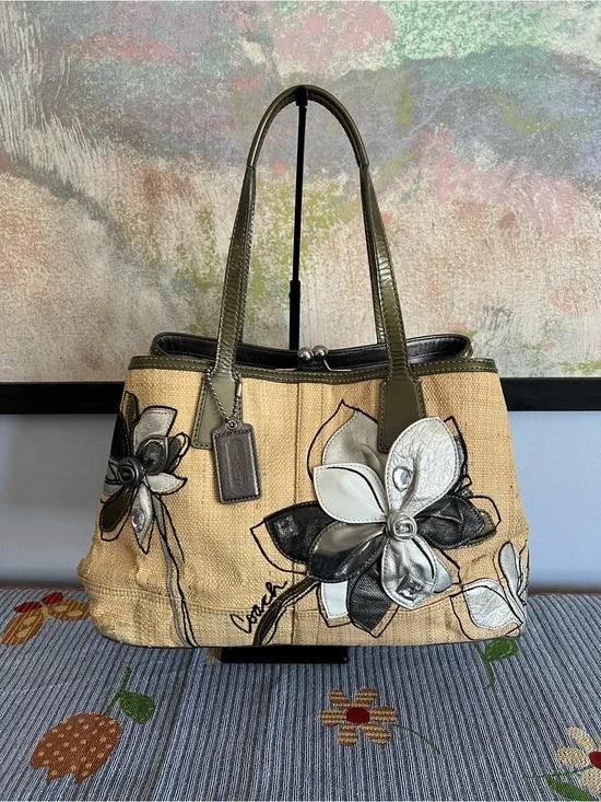 Coach 10th Anniversary 2008 Hampton Straw Kisslock Shoulder Bag Y2k REHAB Bag