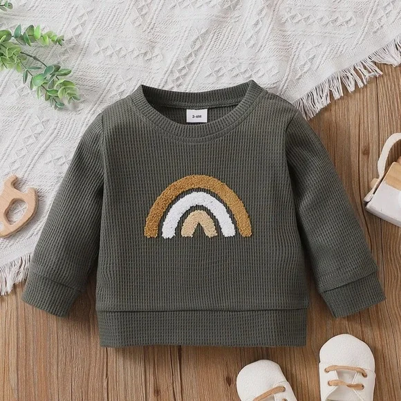 Kids Green Waffle Rainbow Pattern Shirt
