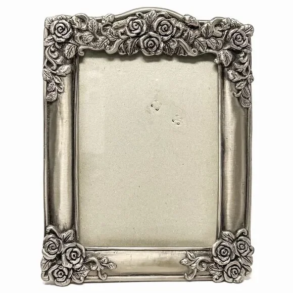 Vintage Art Nouveau Style Pewter Rose Picture Frame Ornate Floral 4x6