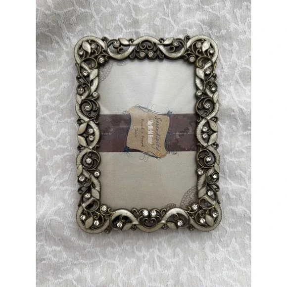 Sheffield Home brass Picture Frame Rhinestone Embellished‎ Ornate Decor 7 x 5.5