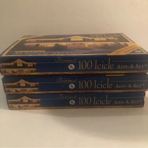 Foremost 100 Icicle Outdoor/Indoor Lights Lot of 3 Boxes Clear Bulbs NEW