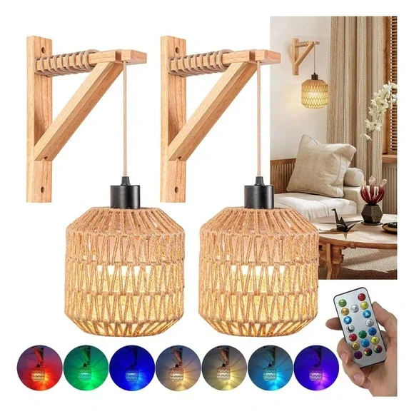 2‎ pack,Wireless Rechargeable Wall Lights 50 Hr Battery RGB Light