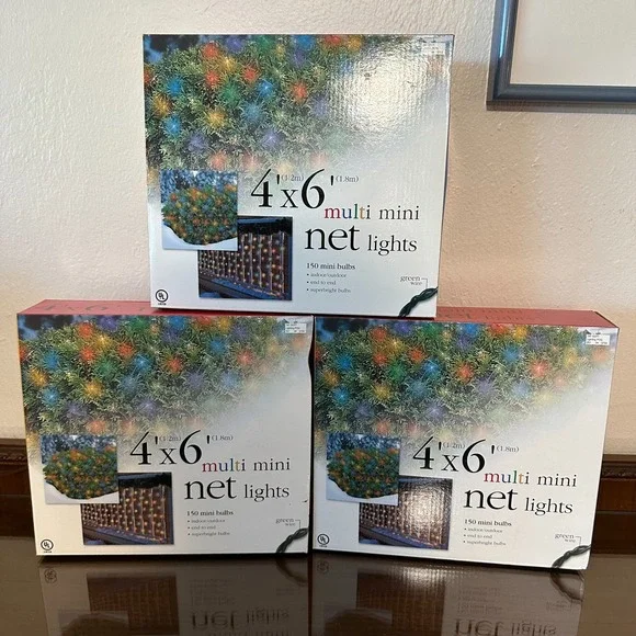 3 boxes Target 150 MULTICOLOR Net Lights Green Wire‎ Christmas Outdoor 6' x 4'
