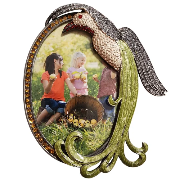 Hand Painted Jeweled Oval Picture Frame- Hummingbird | Fits a 4x6 Picture