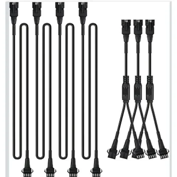 4pc 2-Ft Extension Cords & 3pc 2-Way Splitter for Underglow RGB LED Strip s33