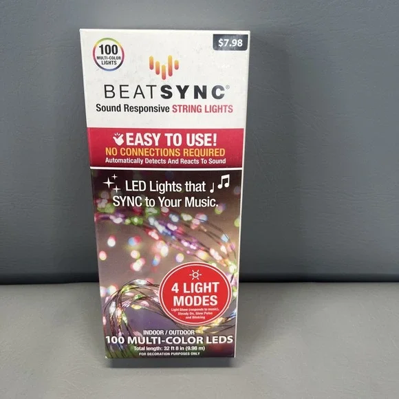 BeatSync Lights Sound Activated String Lights LED Sync To your Music 100 Multi