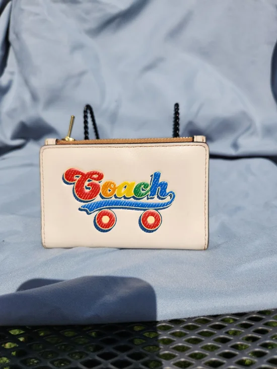Coach Cream Leather Card Case with Rainbow Logo