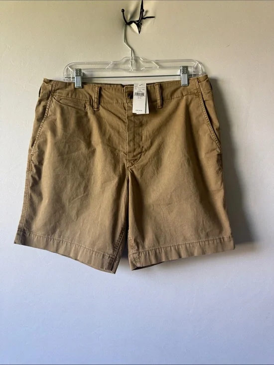 American Eagle Outfitters Men's Tan Flat-Front Cotton Shorts