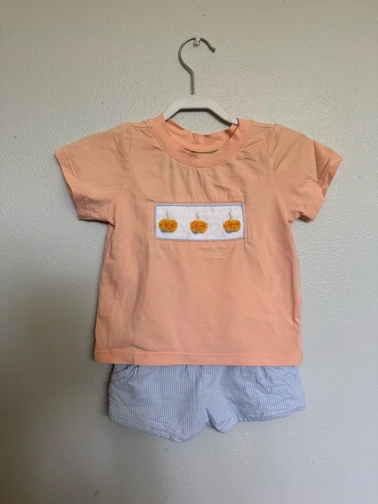 Peach Pumpkin Candy Apple Smocked Kids Outfit