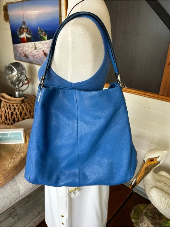 Coach Blue Leather Hobo Shoulder Bag Large Slouchy Tote Purse preloved