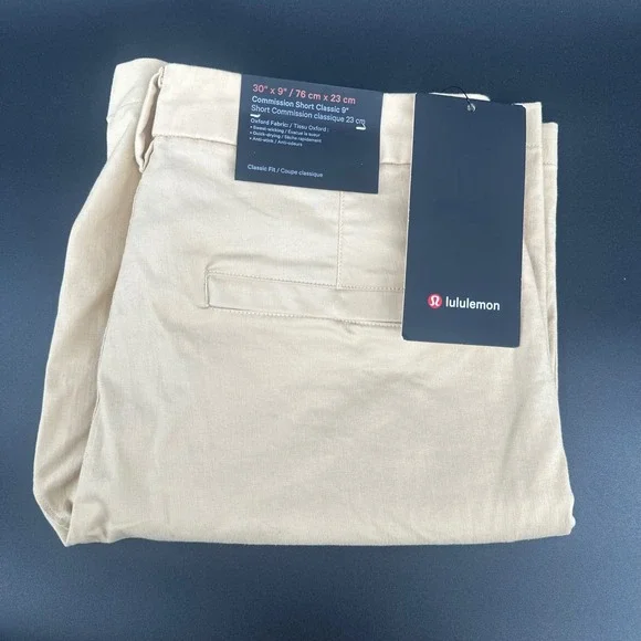 Lululemon Commission Short Classic 9 Mens Size 30 Tan Oxford ABC Tech Shorts