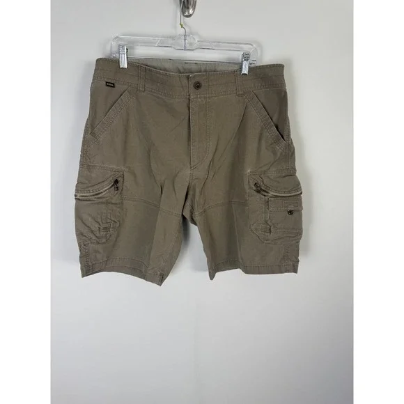 Kuhl Cargo Shorts Men's 38 Brown Side Zip‎ Up Pockets Vintage Patina Dye