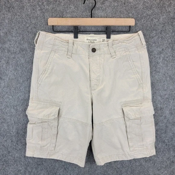 Abercrombie Fitch Shorts Mens 32 Khaki‎ Tan Heavy Cargo Distressed Military Y2K