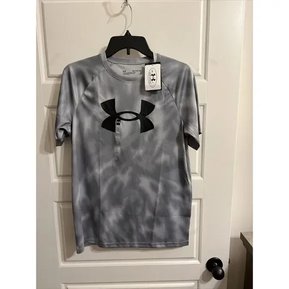New Boys' Under Armour Tech Big Logo Printed T-Shirt Gray Choose‎ Size YXL