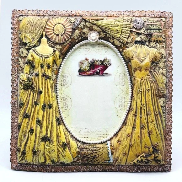 Victorian Shabby Chic Photo Frame Raised Relief Dress Parasol Cottagecore