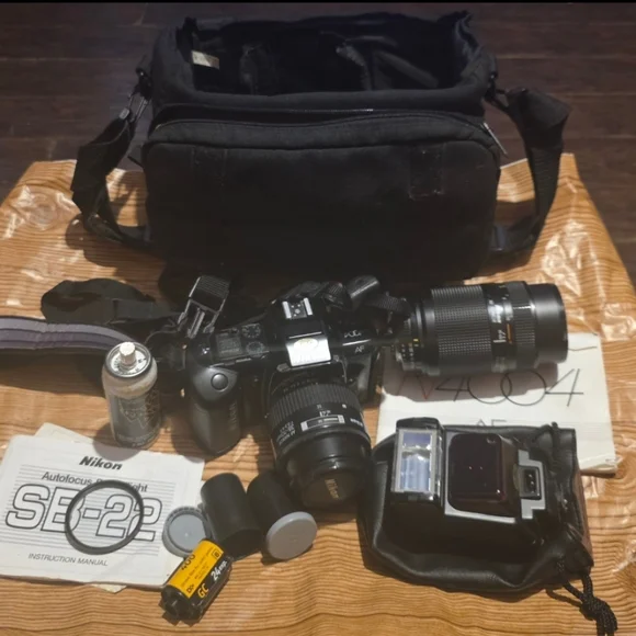 Nikon N4004 AF camera w/ 2 lenses, Flash, Film and Accessories