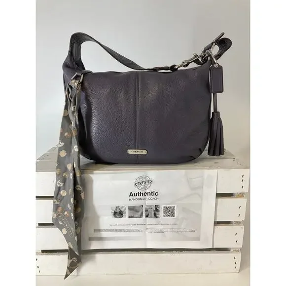 COACH F23960 PURPLE -GRAY PEBBLED LEATHER HOBO BAG