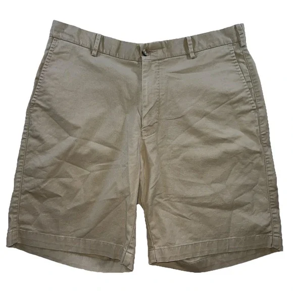 Peter Millar Mens Shorts Pima Cotton Blend Size 35 Beige Khaki Flat Front Chino