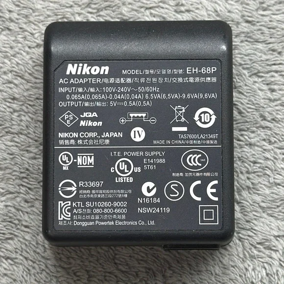 Nikon EH-68P AC Adapter Wall Charger 5V 0.5A Black USB Port OEM